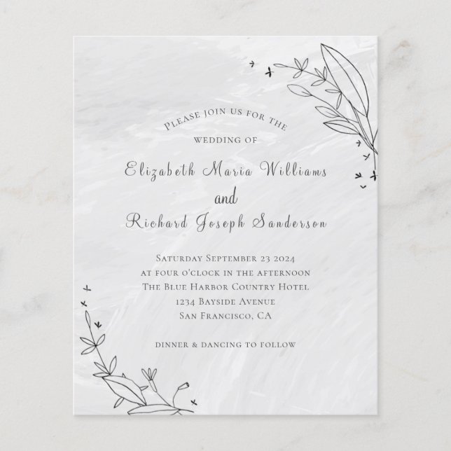 Lámina Invitación a la boda de la línea floral gris del p (Anverso)