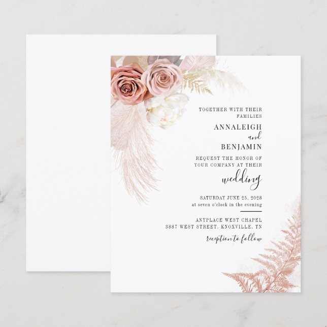 Lámina Invitación a la boda de la Moda Pampas Grass Terra (Anverso / Reverso)
