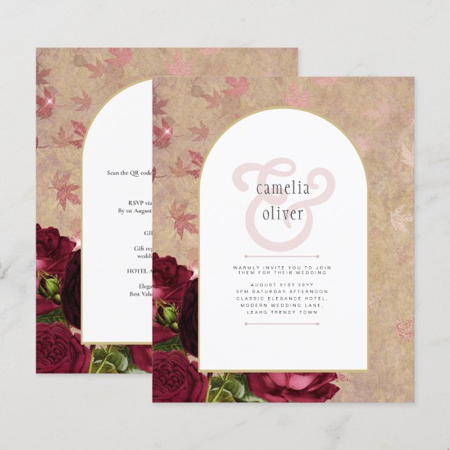 Lámina Invitación a la boda de la moderna vinagre de rosa (Anverso / Reverso)