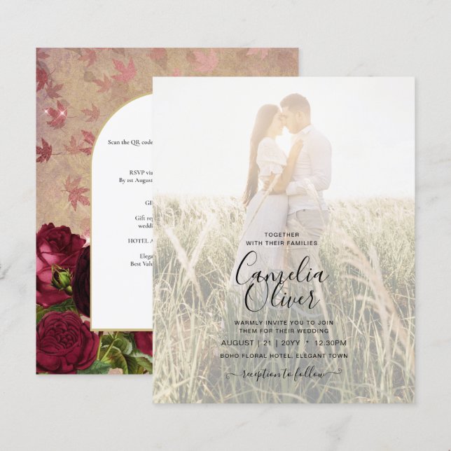 Lámina Invitación a la boda de la moderna vinagre de rosa (Anverso / Reverso)