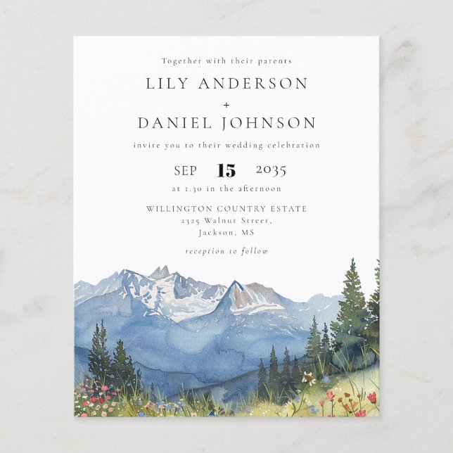 Lámina Invitación a la boda de la montaña acuarela de pre (Anverso)