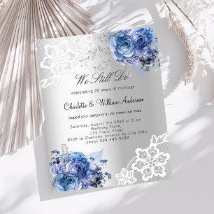 Lámina Invitación a la boda de la promesa floral azul pla