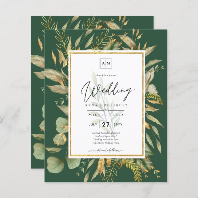 Lámina Invitación a la boda de la verde esmeralda de Leah (Anverso / Reverso)