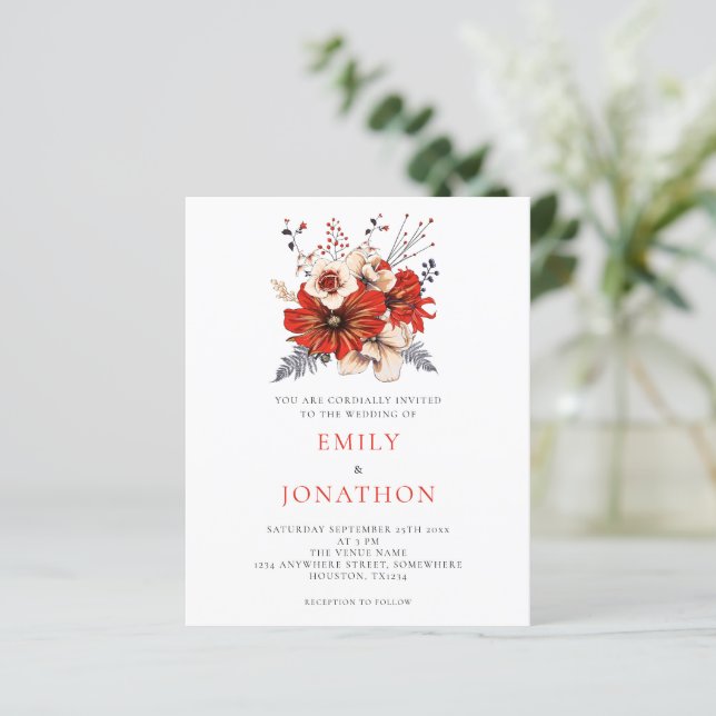 Lámina Invitación a la boda de las Florales Rojas Elegant (Anverso de pie)