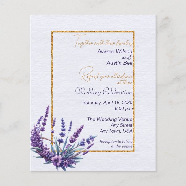 Lámina Invitación a la boda de Lavender Bouquet BUDGET (Anverso)