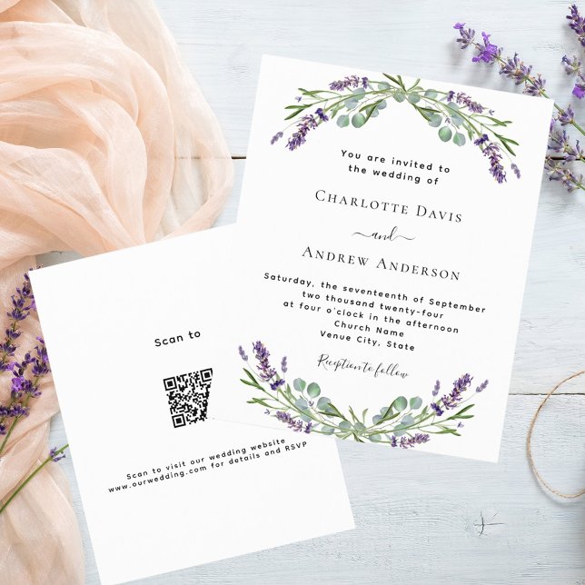 Lámina Invitación a la boda de Lavender floral QR Detalle (Subido por el creador)