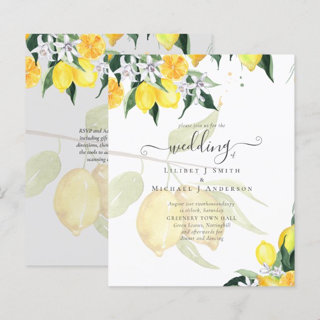 Lámina Invitación a la boda de Lemones Amarillos de Cítri (Anverso / Reverso)