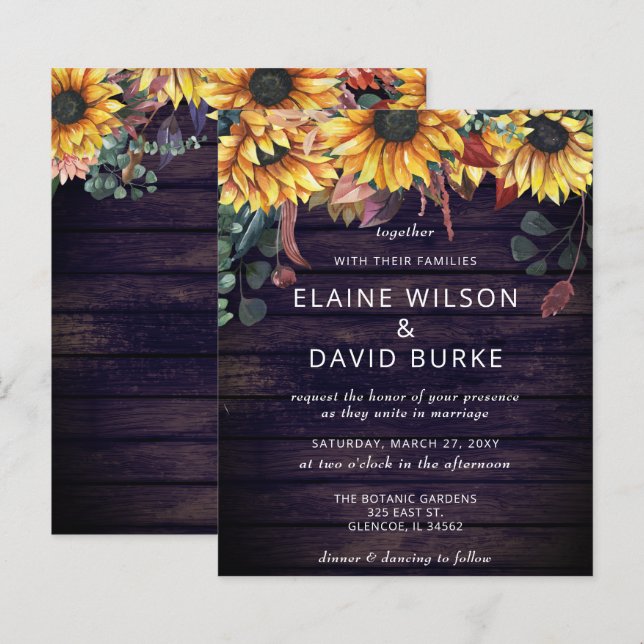 Lámina Invitación a la boda de los girasoles de la madera (Anverso / Reverso)