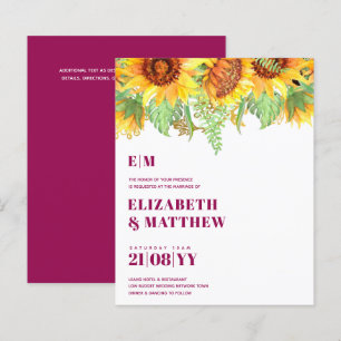 Lámina Invitación a la boda de Magenta Sunflowers con men