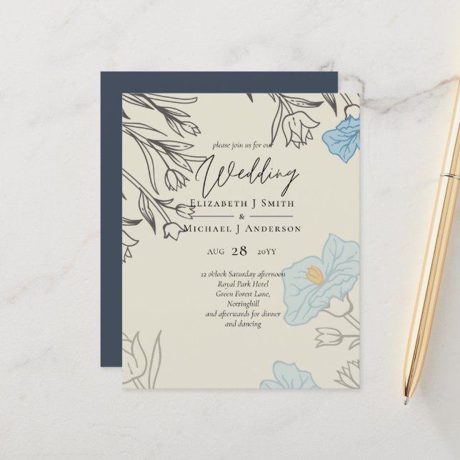 Lámina Invitación a la boda de Magnolia con amapola azul  (Anverso/Reverso In Situ)