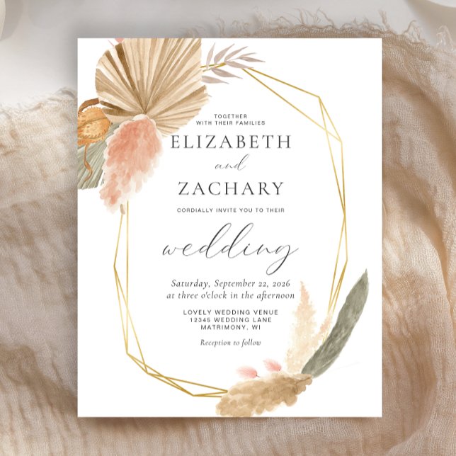 Lámina Invitación a la boda de marco dorado Palm Tropical (Subido por el creador)