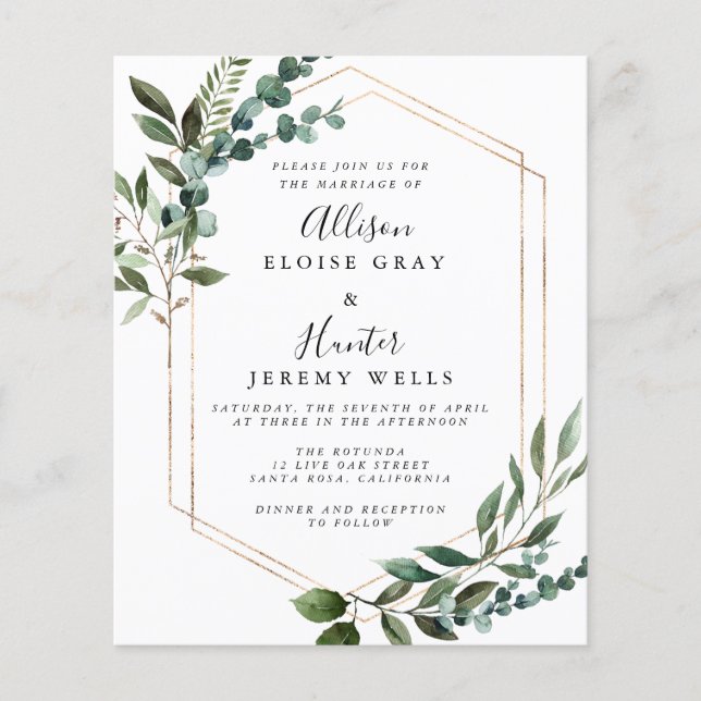 Lámina Invitación a la boda de marco floral (Anverso)