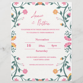 Lámina Invitación a la boda de marco floral con bonito in