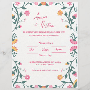 Lámina Invitación a la boda de marco floral con bonito in