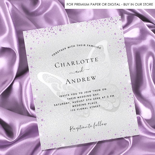 Lámina Invitación a la boda de mariposa morada de plata (Subido por el creador)