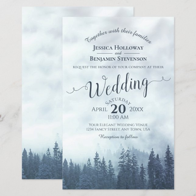 Lámina Invitación a la boda de Misty Blue Pines (Anverso / Reverso)