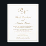 Lámina Invitación a la Boda de Monograma Elegante de Oro<br><div class="desc">Invitación a bodas de estilo tradicional con un diseño sencillo y clásico, con su monograma inicial y sus nombres en una caligrafía elegante dentro de un borde delgado. Todos los elementos de diseño están en oro falso sobre un fondo blanco y pueden cambiarse en la herramienta de edición de diseño....</div>