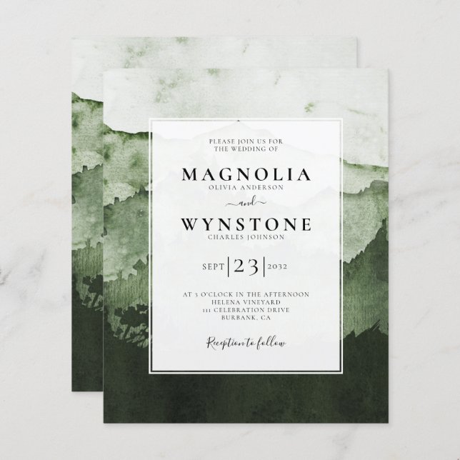 Lámina Invitación a la boda de Montañas acuarelas de pres (Anverso / Reverso)