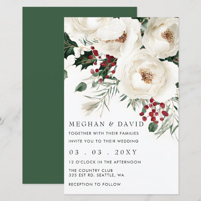 Lámina Invitación a la boda de Navidades blancos rojos pr (Anverso / Reverso)