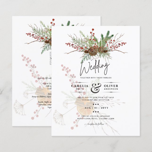 Lámina Invitación a la boda de Navidades de vacaciones de (Anverso / Reverso)