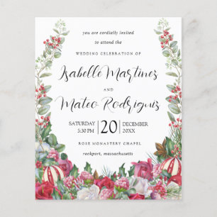 Lámina Invitación a la boda de Navidades florales rojos d