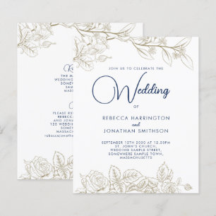 Lámina Invitación a la boda de oro azul de la Marina Flor