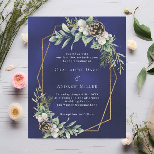 Lámina Invitación a la boda de oro azul de pino cino