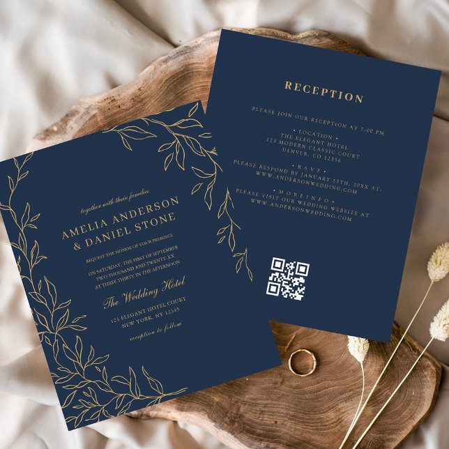 Lámina Invitación a la boda de oro azul del código QR de  (Subido por el creador)