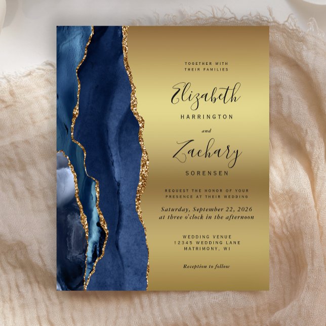 Lámina Invitación a la boda de oro de Blue Agate Gold Gla (Subido por el creador)