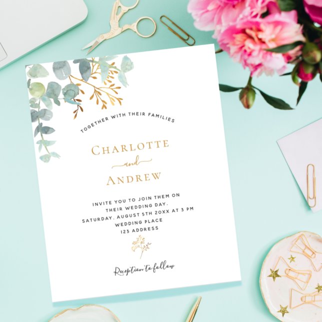Lámina Invitación a la boda de oro de eucalipto de presup (Subido por el creador)