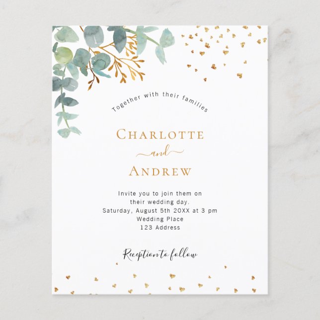 Lámina Invitación a la boda de oro de eucalipto presupues (Anverso)