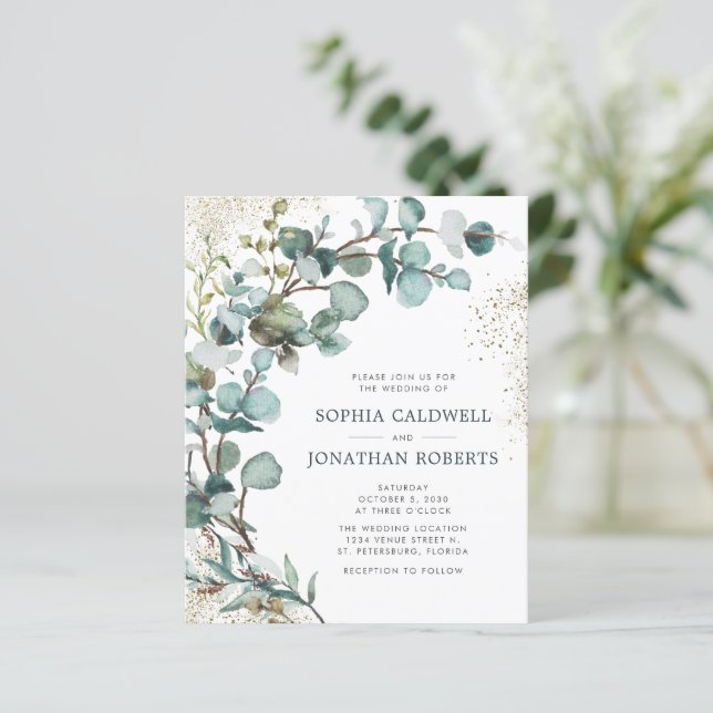 Lámina Invitación a la Boda de Oro de Eucalyptus (Anverso de pie)