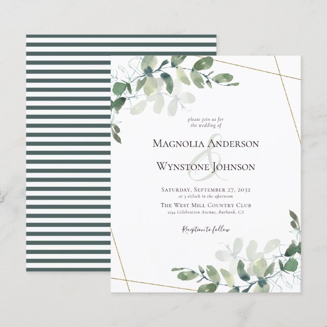 Lámina Invitación a la Boda de Oro de Eucalyptus Greenery (Anverso / Reverso)