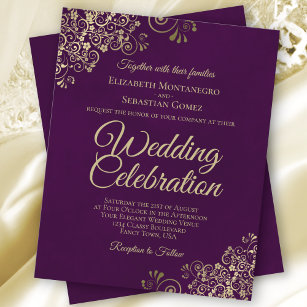 Lámina Invitación a la boda de oro en Plum Purple BUDGET