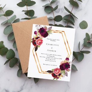 Lámina Invitación a la boda de oro geo en color rosa burd