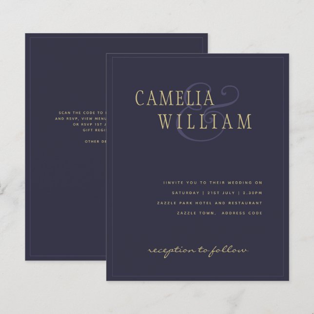 Lámina Invitación a la Boda de Oro Púrpura de Lavanda Pre (Anverso / Reverso)