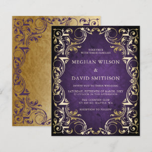 Lámina Invitación a la Boda de Oro Púrpura Ornamental Pre