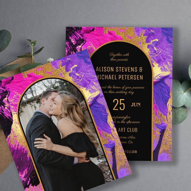 Lámina Invitación a la boda de oro rosa abstracto del pre (Subido por el creador)