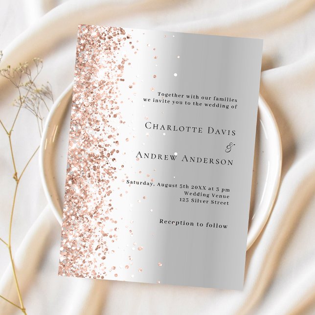 Lámina Invitación a la boda de oro rosa de plata (Subido por el creador)