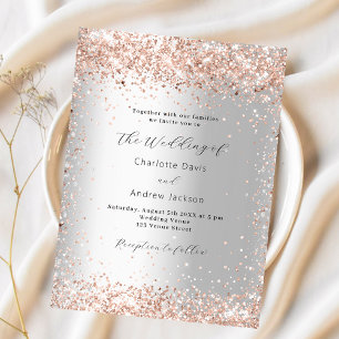 Lámina Invitación a la boda de oro rosa de plata con pres