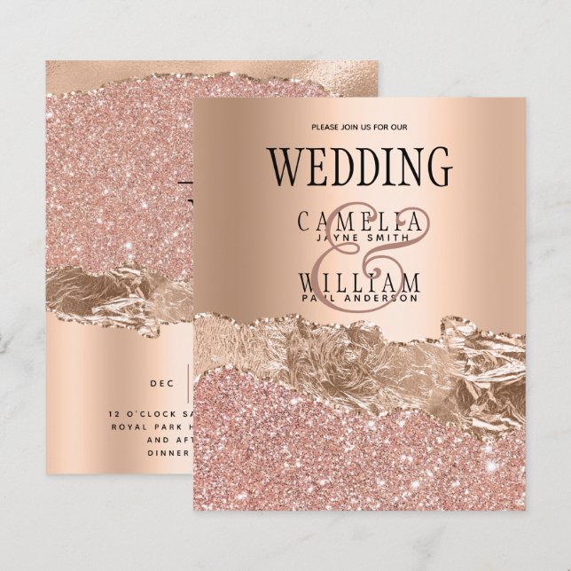 Lámina Invitación a la Boda de Oro Rosa Glamorosa de PRES (Anverso / Reverso)