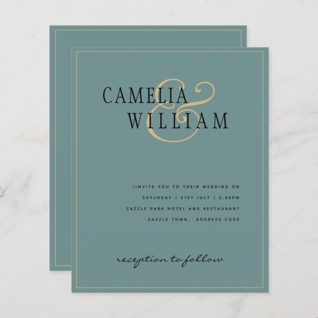 Lámina Invitación a la Boda de Oro Verde Sage (Anverso / Reverso)