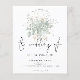 Lámina Invitación a la Boda de Oro Verde Sage de follaje 