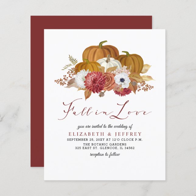 Lámina Invitación a la boda de otoño de calabazas rustica (Anverso / Reverso)