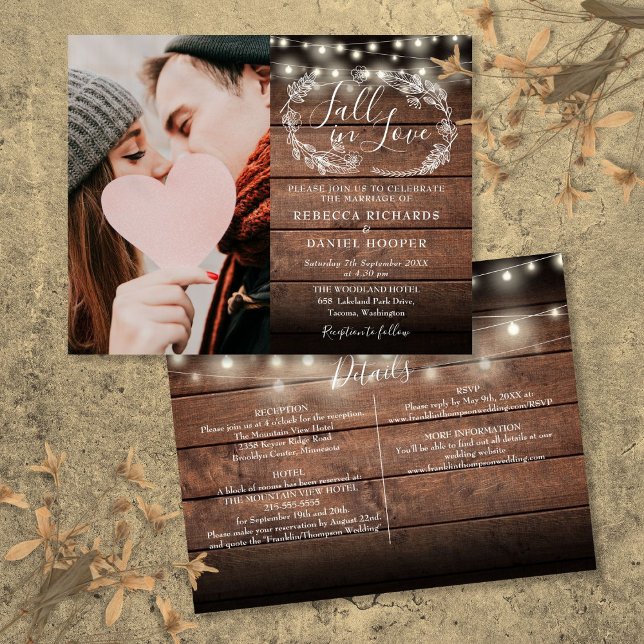 Lámina Invitación a la boda de otoño de fotos con presupu (Budget All In One Photo Fall Wedding Invite)
