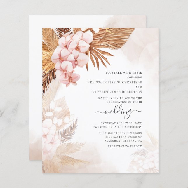 Lámina Invitación a la boda de Pampas Grass Boho Terracot (Anverso / Reverso)