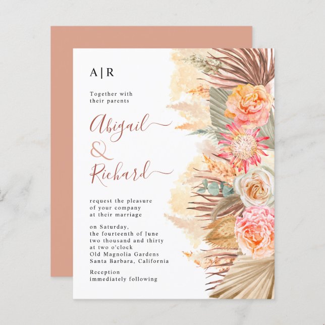 Lámina Invitación a la boda de pasto de BUDGET Pampas (Anverso / Reverso)