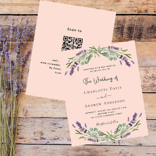 Lámina Invitación a la boda de Peach lavender QR RSVP