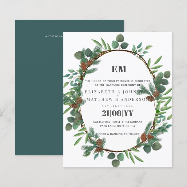 Lámina Invitación a la boda de Pine Cone de Verdor Presup (Anverso / Reverso)