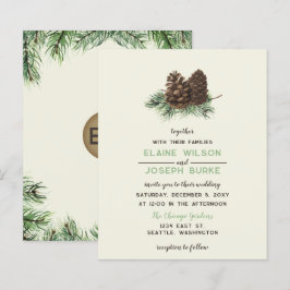 Lámina Invitación a la boda de pino de invierno rústico y